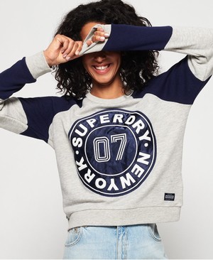 Superdry Applique Panelled Crew Női Pulóver Szürke | ASGZD7413